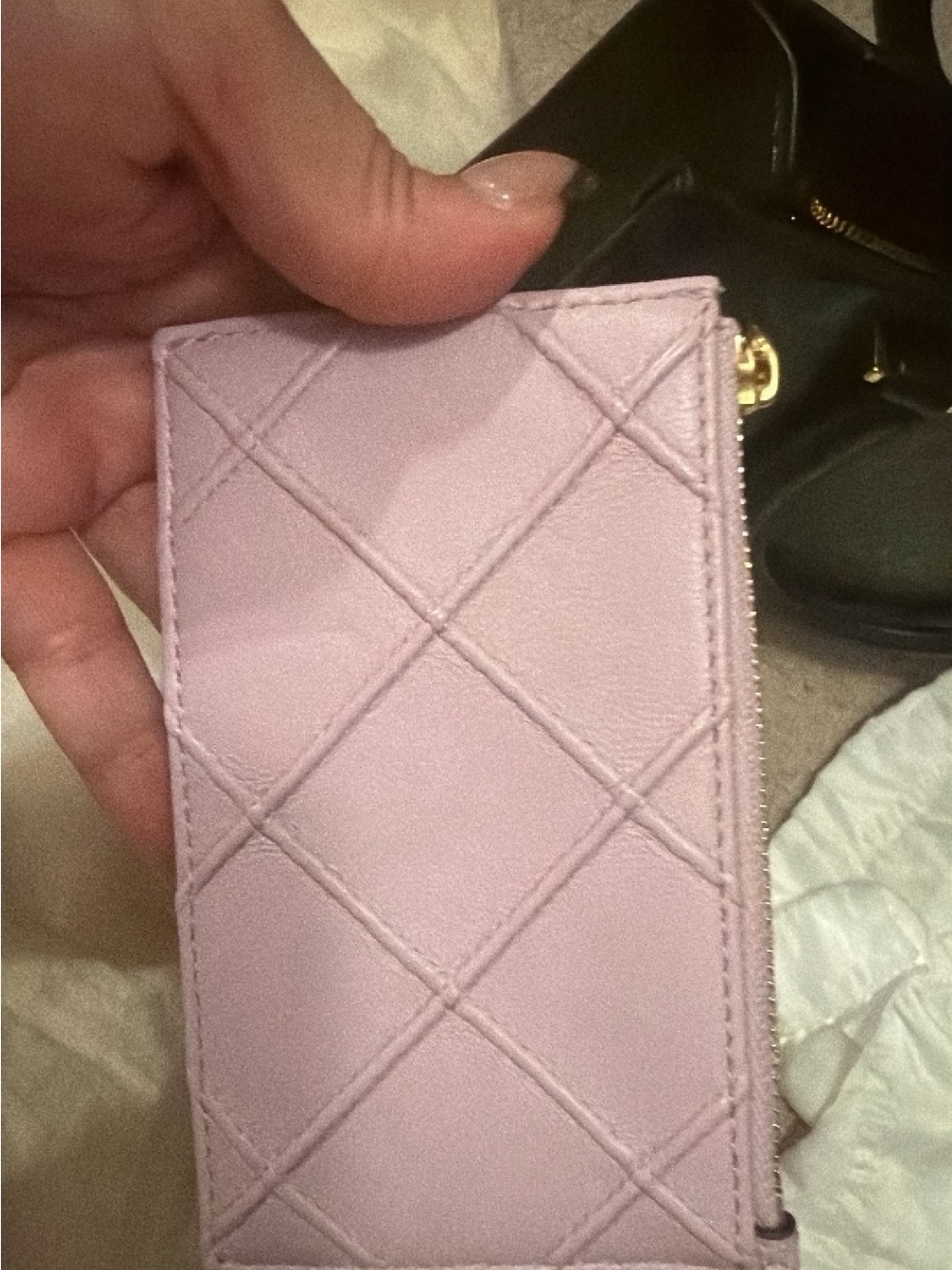 tory burch Quilted Pink Leather Card Wallet with Zip